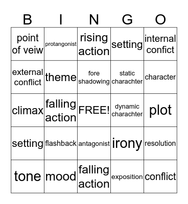 Elements of a Story Bingo Card