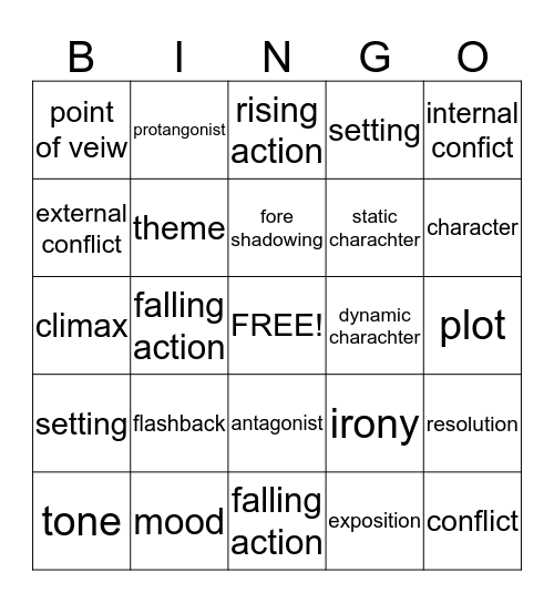 Elements of a Story Bingo Card