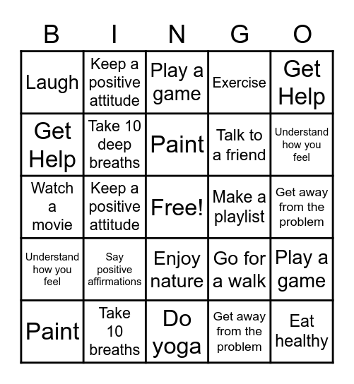 Coping Skills Bingo Card