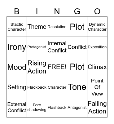 Elements of a Story Bingo Card