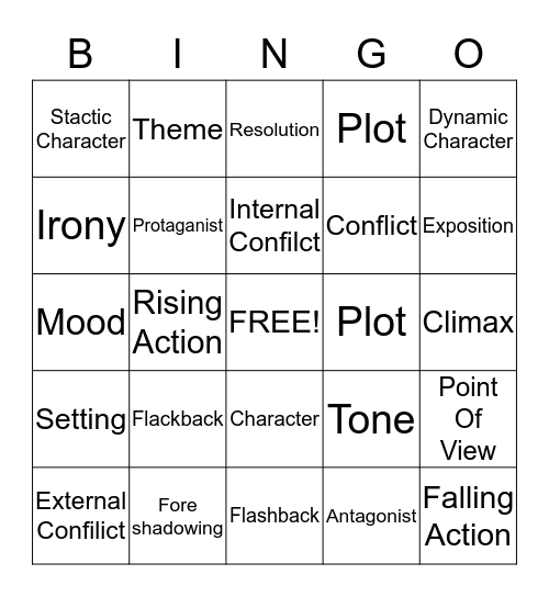 Elements of a Story Bingo Card