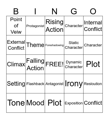 Elements of a Story Bingo Card