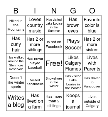 Get to know you Bingo Card