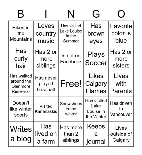 Get to know you Bingo Card