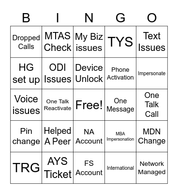 Tech Bingo Card