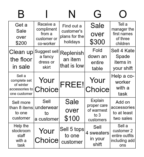 Super Sales Bingo Card