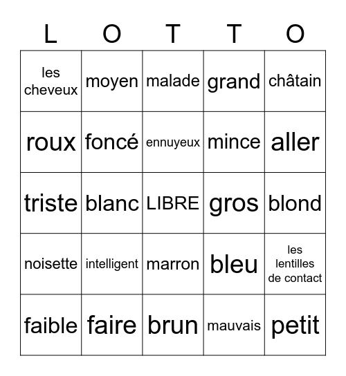 Des Descriptions Bingo Card
