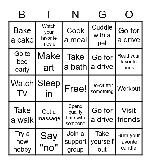 Self-Care BINGO Card