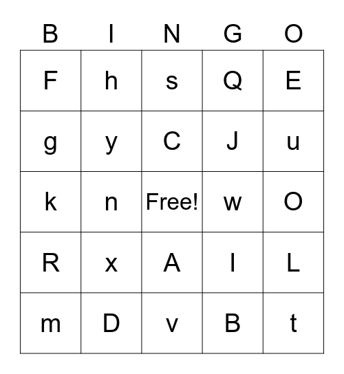 Alphabet Bingo Card