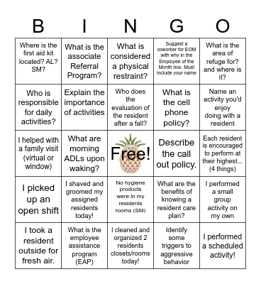 Care Manager Bingo Card