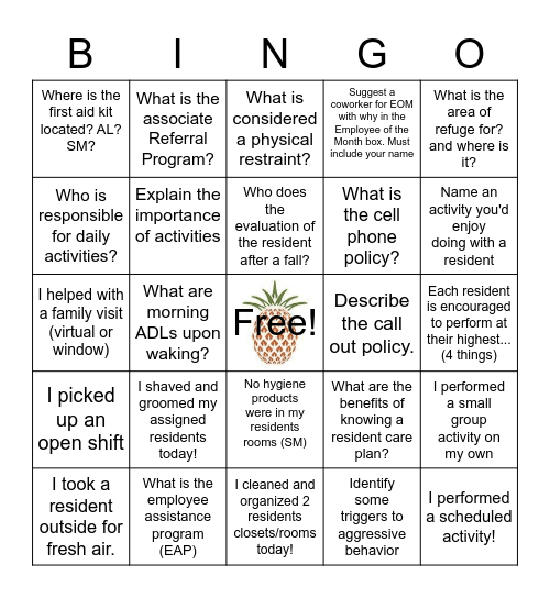 Care Manager Bingo Card