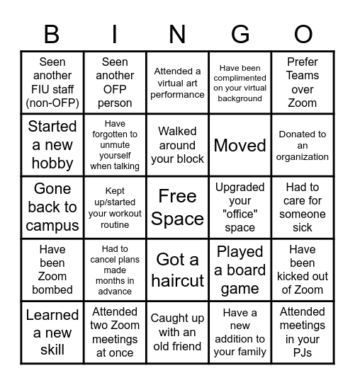 COVID-19 Bingo - OFP Edition Bingo Card