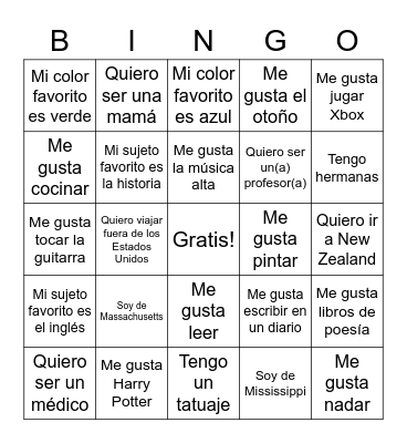 Chavez Bingo en español Bingo Card