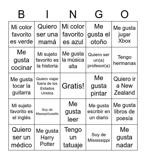 Chavez Bingo en español Bingo Card