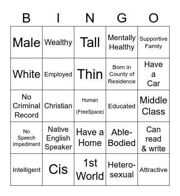 Check Your Privilege Bingo Card