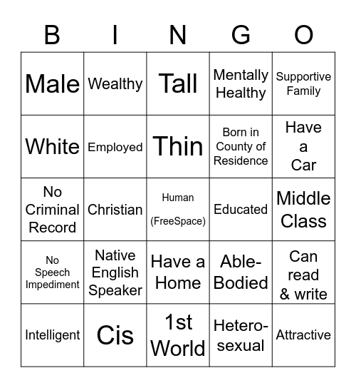 Check Your Privilege Bingo Card