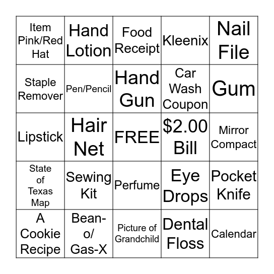 PURSE BINGO Card