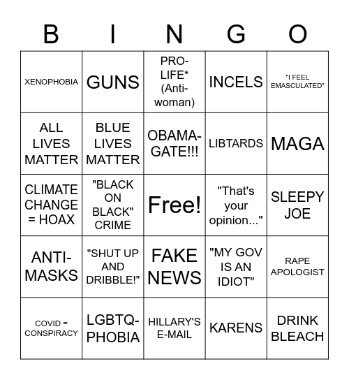 Right-Wing-Ding Bingo Card