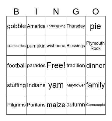 Thanksgiving Bingo Card