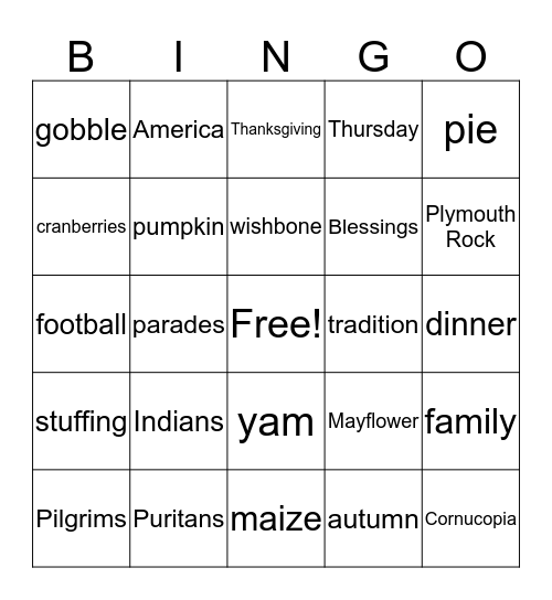 Thanksgiving Bingo Card