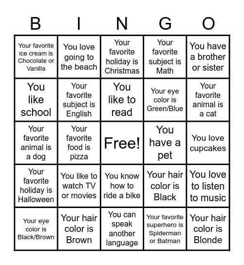 Getting To Know YOU! Bingo Card