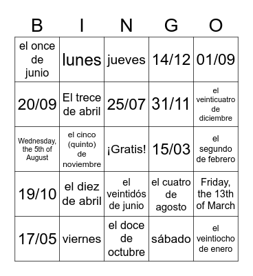 Date Bingo Card