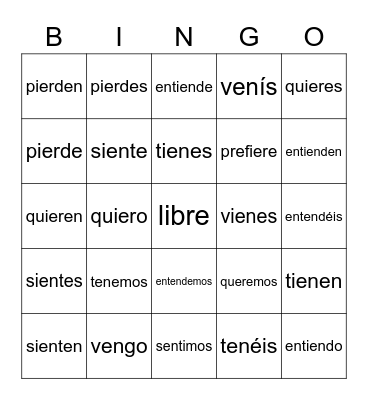 E-IE Verbs (-er) Bingo Card