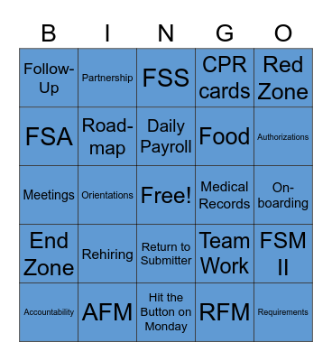 Field Support Bingo Card