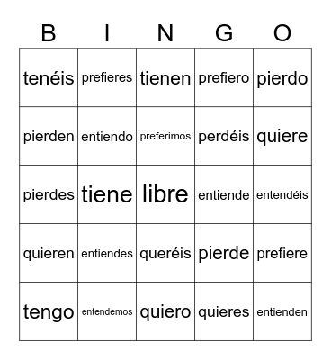 E-IE Verbs (-er) Bingo Card