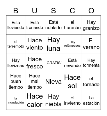 EL TIEMPO Bingo Card