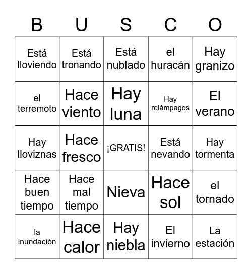 EL TIEMPO Bingo Card