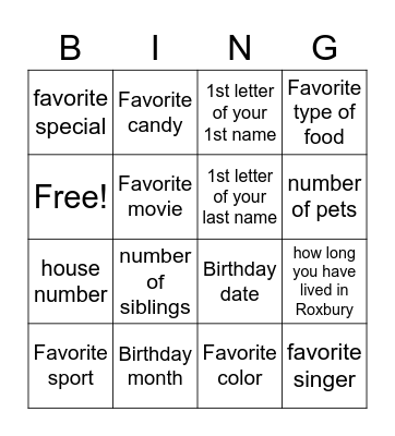 Untitled Bingo Card