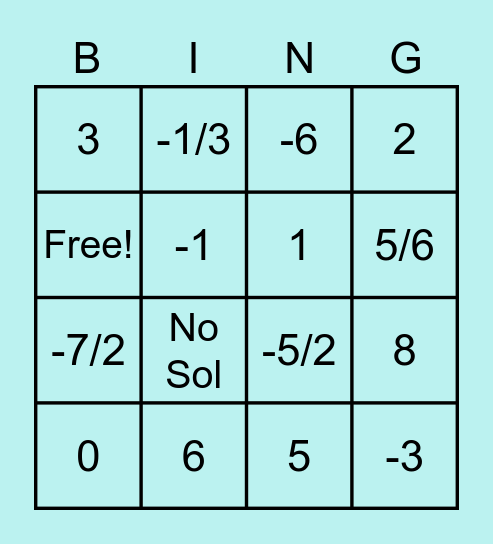 1.3 Math-O Bingo Card