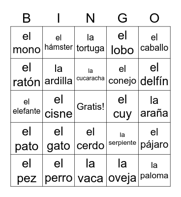 LOS ANIMALES Bingo Card
