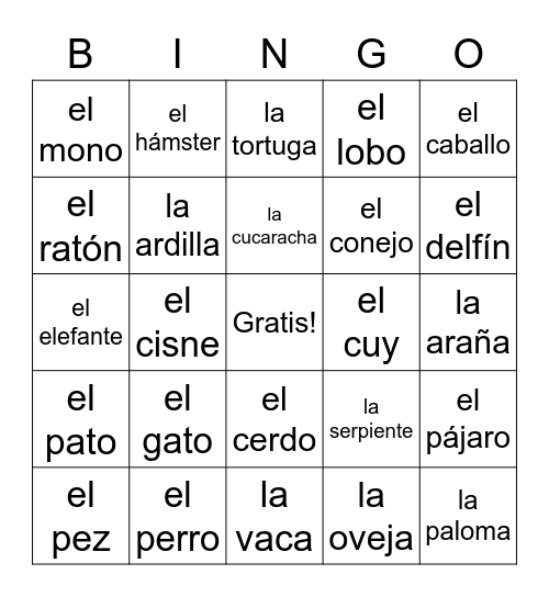 LOS ANIMALES Bingo Card