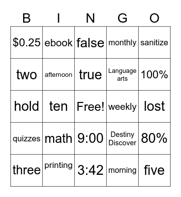 LJH Library Orientation Bingo Card