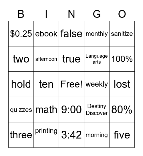 LJH Library Orientation Bingo Card