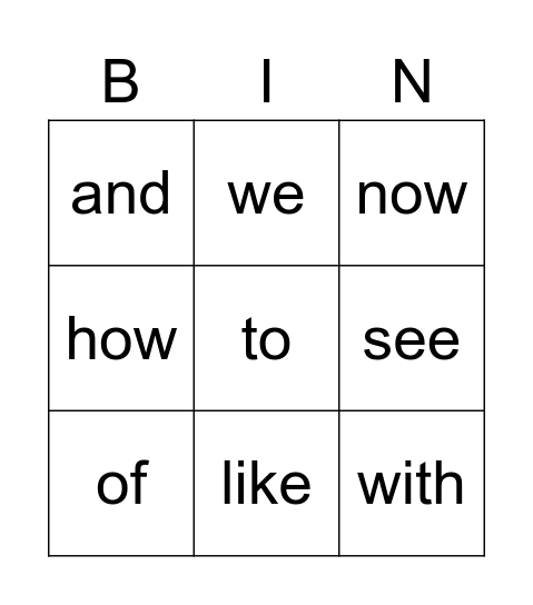 Red Words Bingo Card