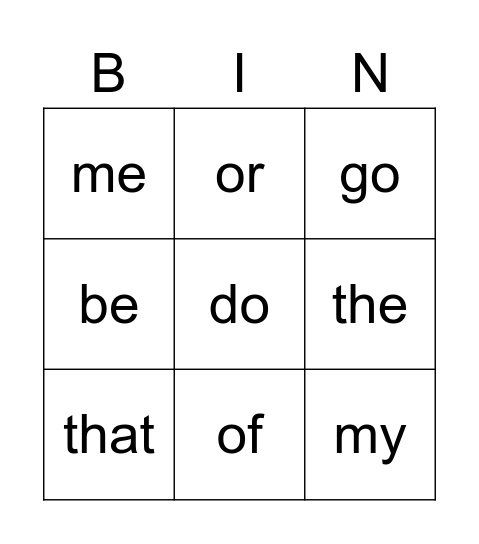 Blue Words Bingo Card
