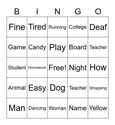 ASL BINGO Card