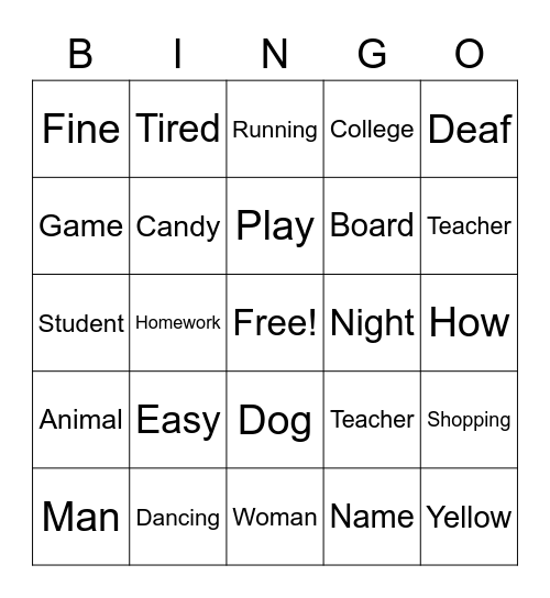 ASL BINGO Card