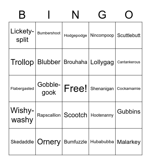 Funny Words Bingo Card