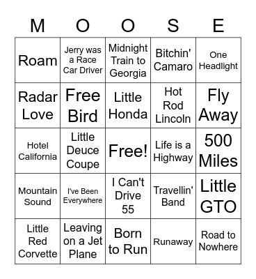 Songs about Travel Bingo Card