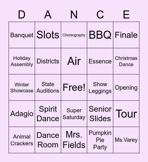 Orchesis Bingo! Bingo Card