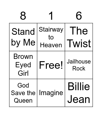 816 Quickie Bingo Card