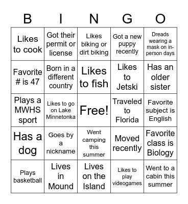Icebreaker Bingo Card