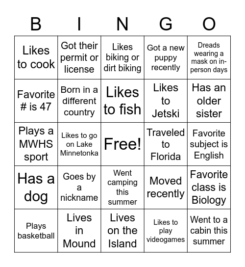 Icebreaker Bingo Card