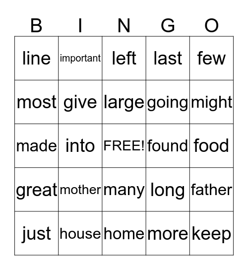 father-mother Bingo Card
