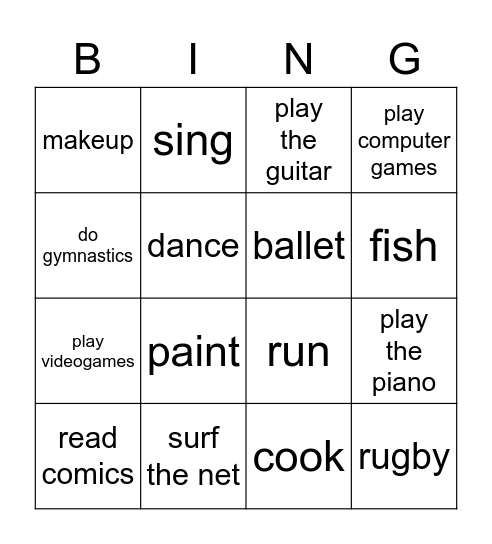 Hobbies and Activities Bingo Card