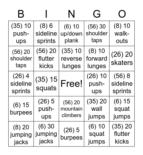 FITNESS BINGO Card